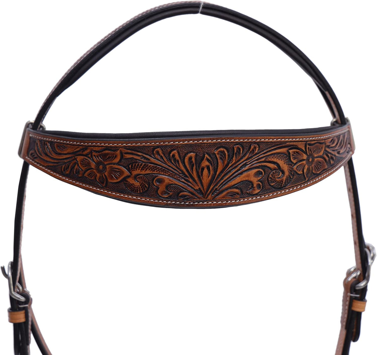 Horse Headstall, Natural, Super Leather, Antique, Tooling, Quick Bit Change Padded Western Browband Headstall