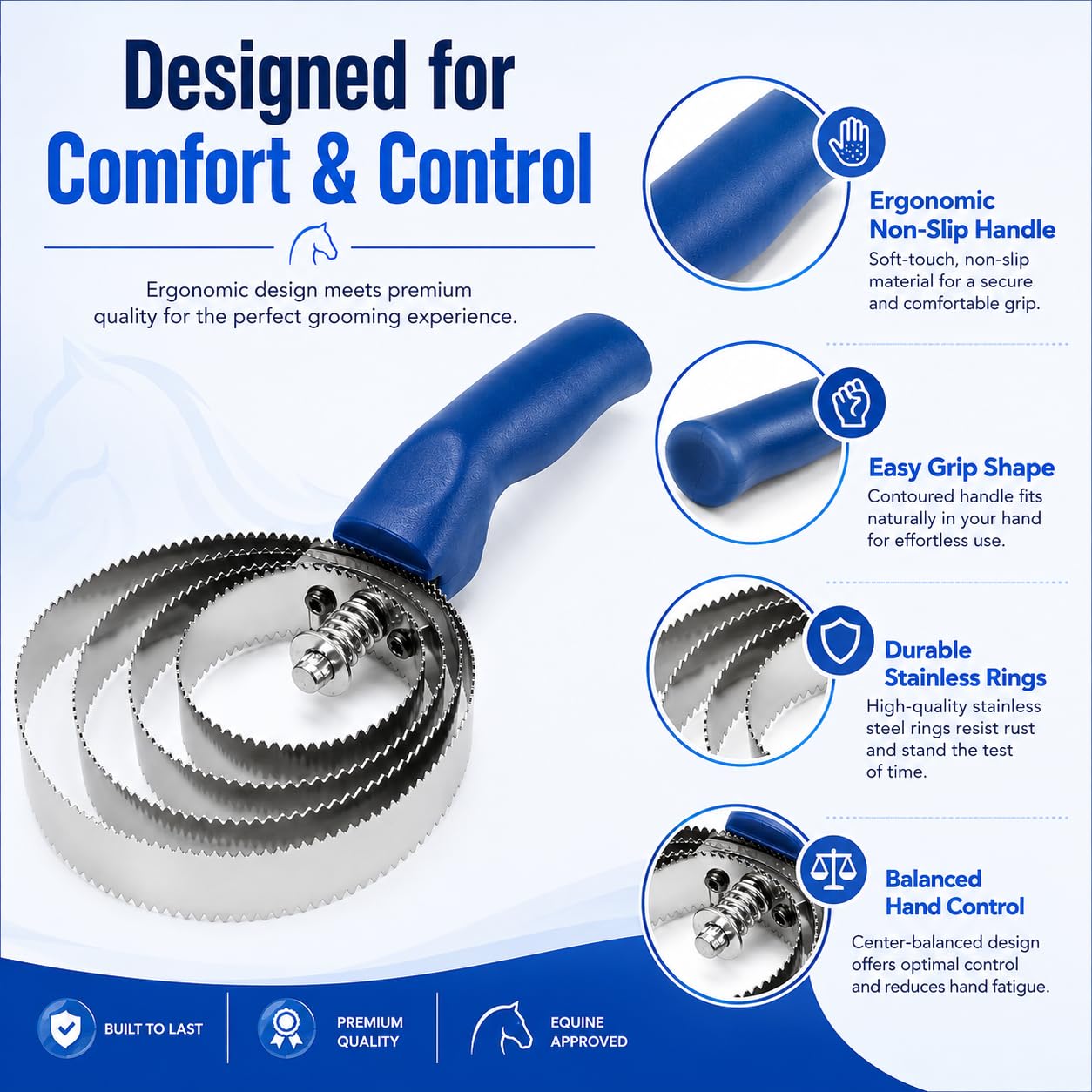 2-Pack Reversible Curry Combs for Horses and Pets, Stainless Steel