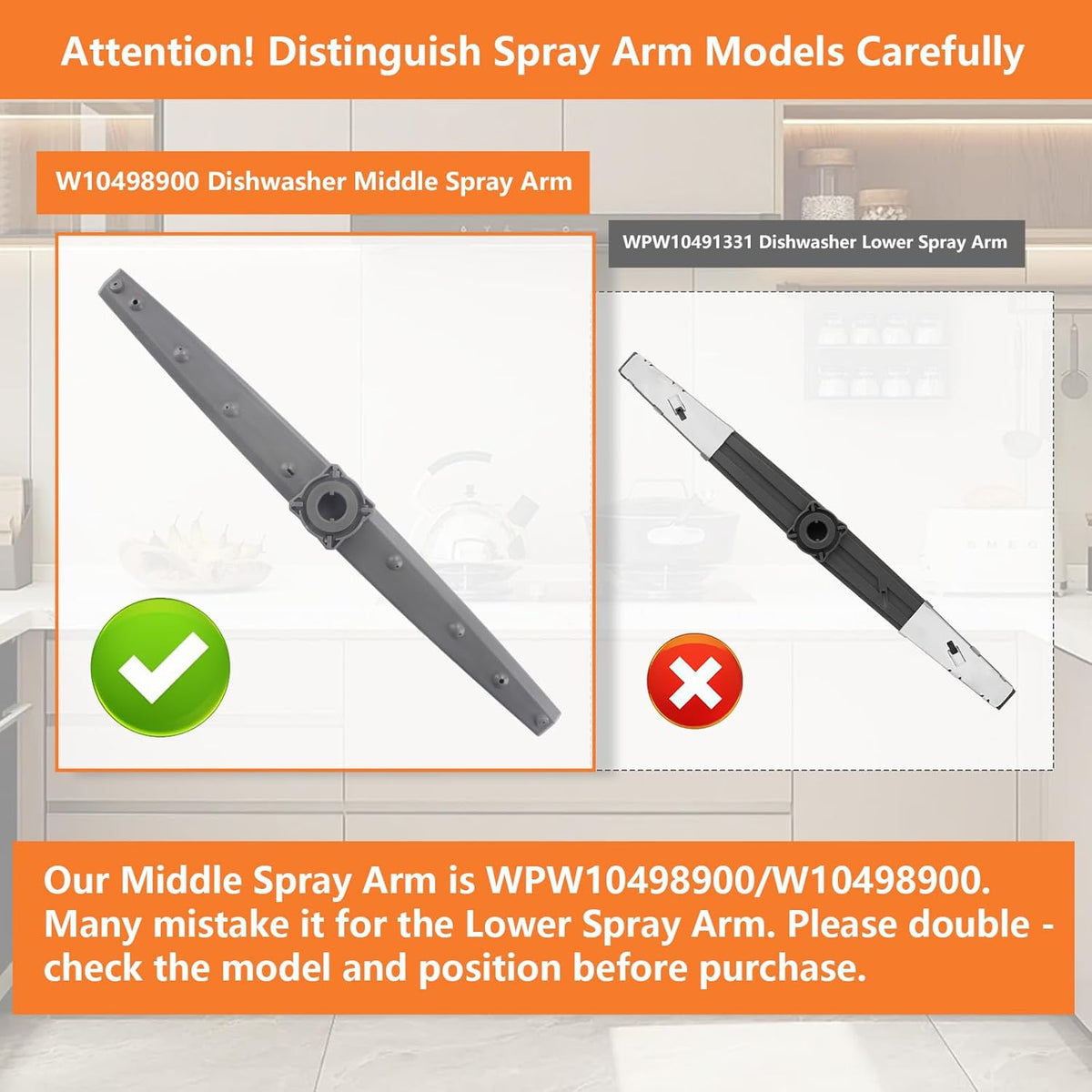 WPW10498900 Dishwasher Middle Spray Arm Replacement for Whirlpool Maytag