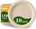 10 Inch Compostable Paper Plates 150 Pack, Heavy Duty Disposable Plates