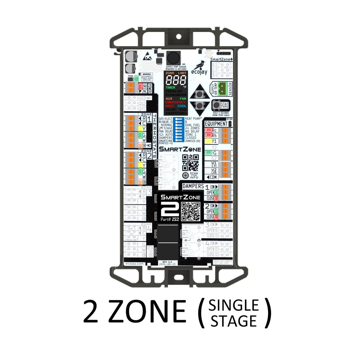 SmartZone-2: Single-Stage, 2-Zone Controller KIT w/ Temperature Sensor - Replace Honewell, ewc, zonefirst HVAC Zone Control Panels