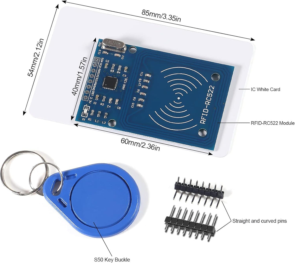 5PCS RFID Kit Mifare RC522 Reader Module RF IC Card Sensor Module with S50 White Card+Key Ring
