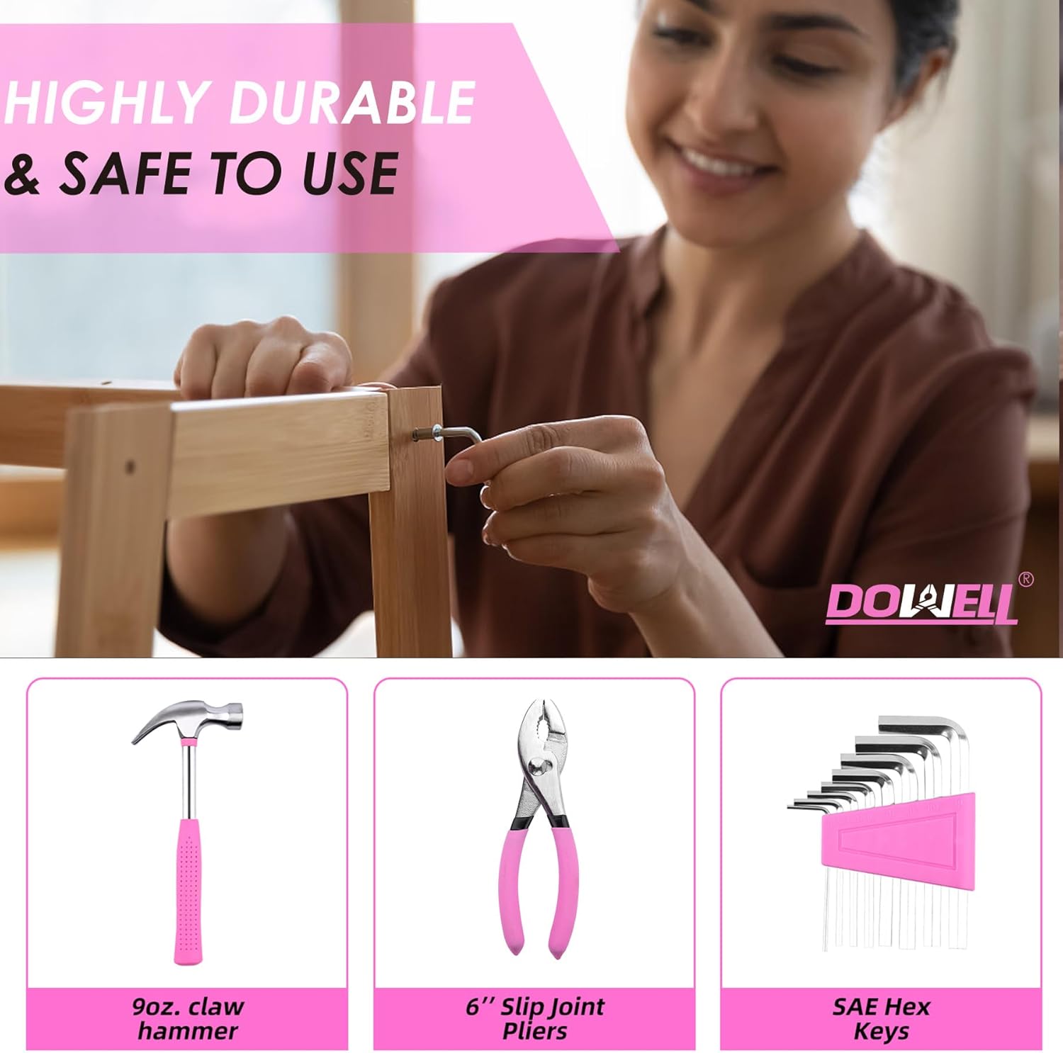 40 Pieces Home Tool Set Pink, General Household Hand Tool Kit with Plastic Toolbox Storage Case, Mini Repair Tool kit