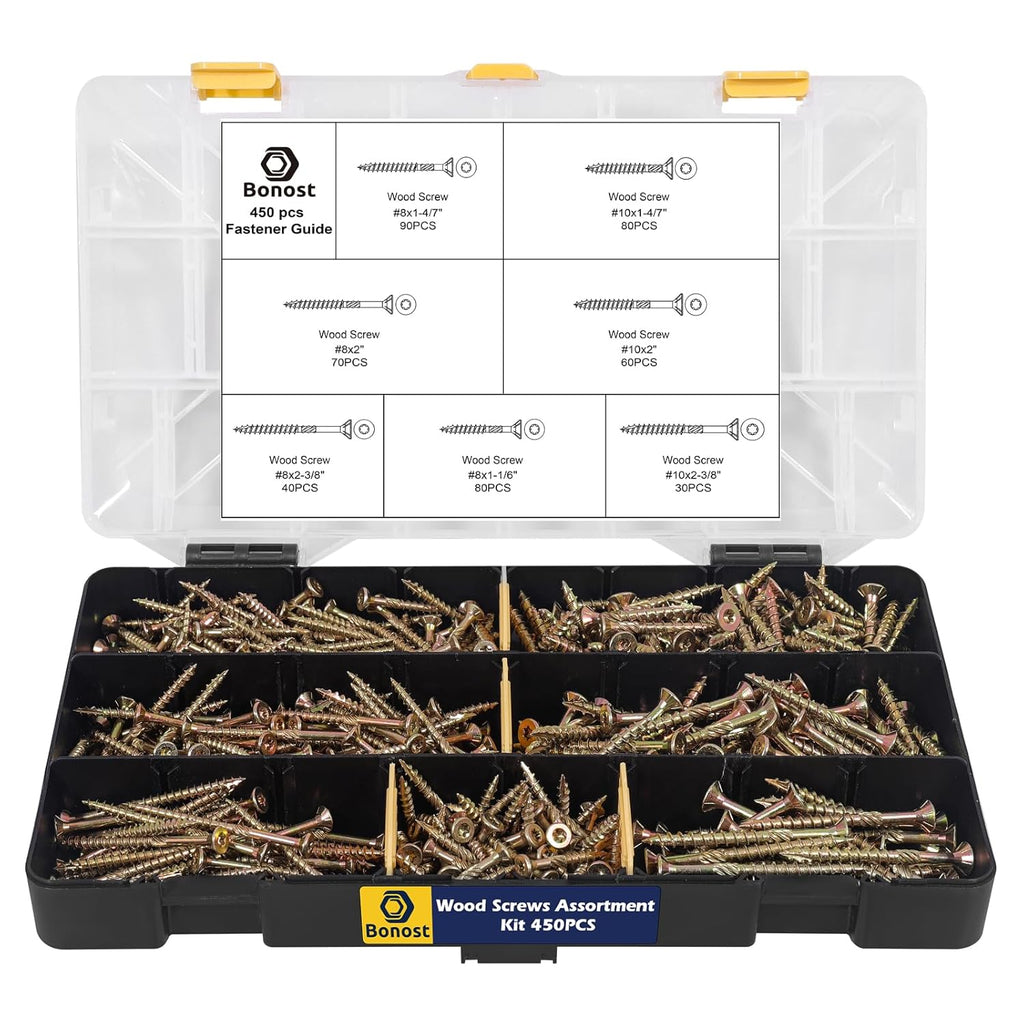 Hardware Concrete Assortment Kit 1625 Pcs- Concrete Screw Set with Assorted Nuts, Bolts, and Wood Screw (3 Trays)