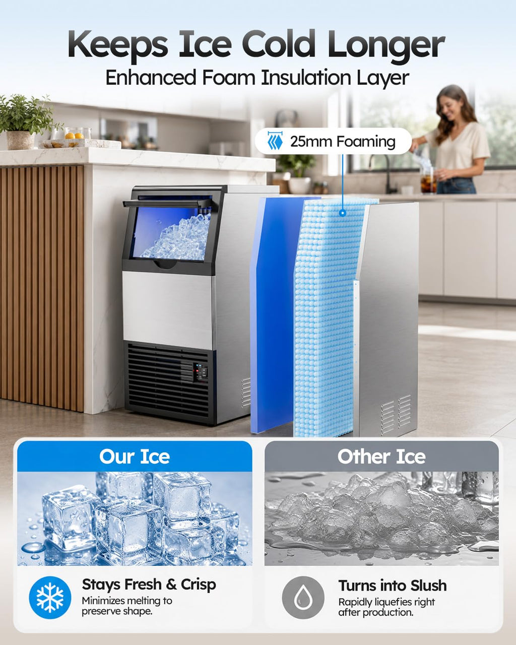 Commercial Ice Maker Machine, 100lbs/24H with 18-33lbs Ice Storage