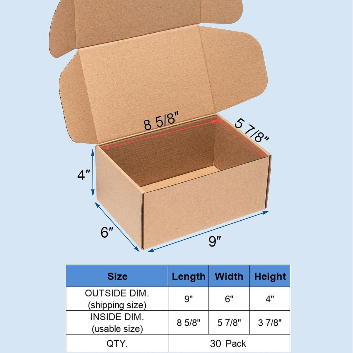 Brown Shipping Boxes 9x6x4" 30 Pack Corrugated Cardboard Mailers