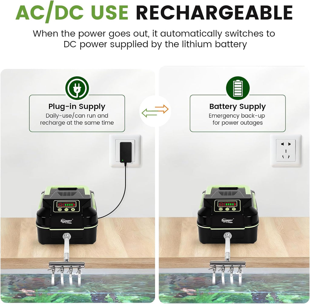 Powerful Rechargeable Aquarium Air Pump, Adjustable Battery-Powered Oxygen Aerator for Fish Tank Emergency