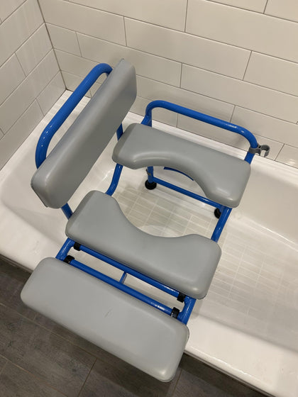 Shower Chair for Seniors-4-in-1 Padded Transfer Bench, Bedside Commode, & Raised Toilet Seat-Open Front & Back Seat.