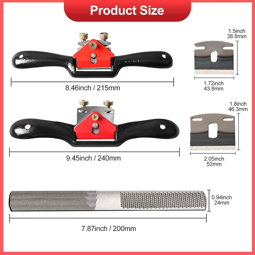 Spokeshave Set, 6pcs Metal Blades, Portable Plane & 4-Way Wood Rasp File | Adjustable Spokeshave Set Perfect For Wood