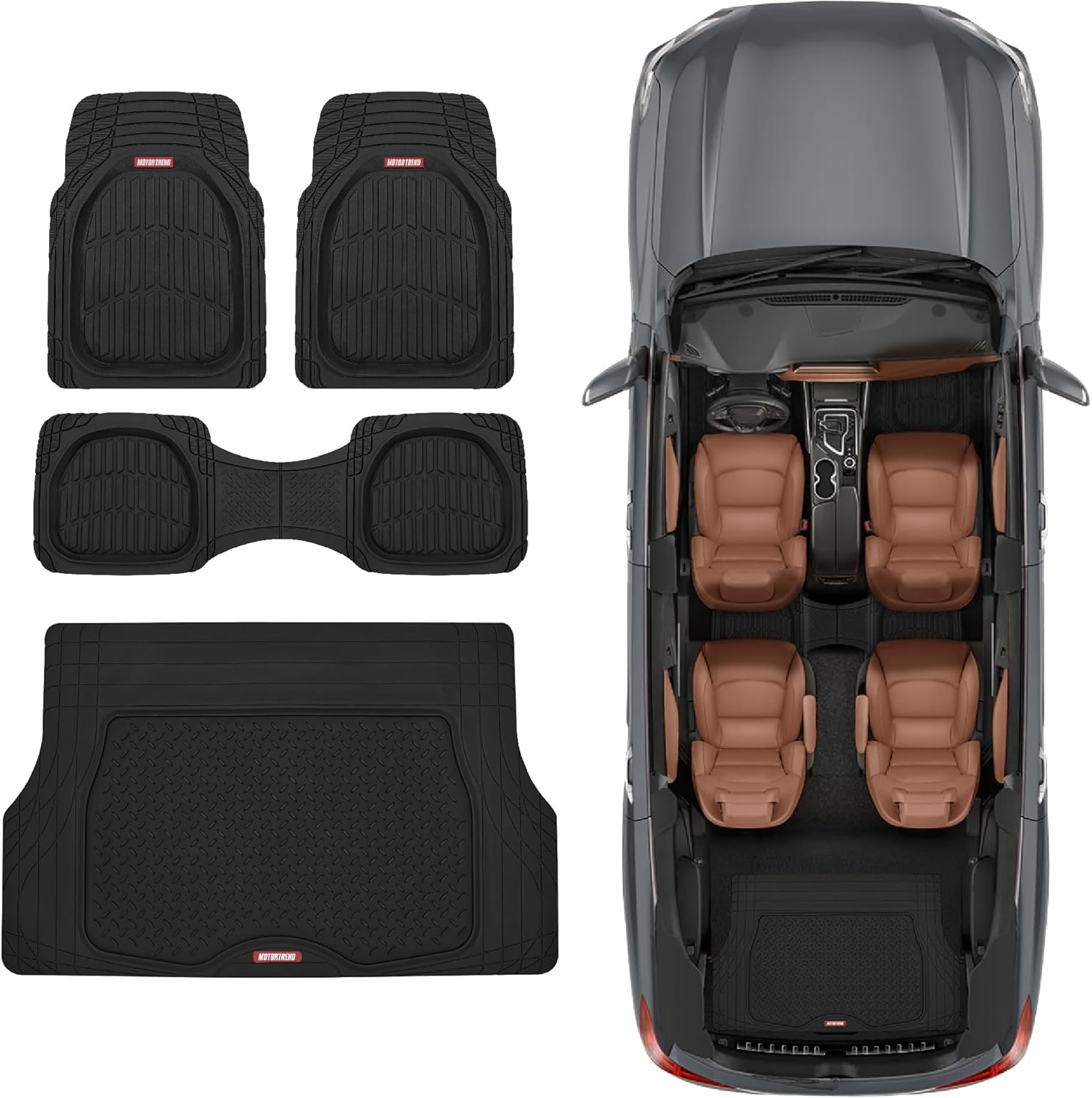 FlexTough 4-Piece Heavy Duty Floor Mats for Cars Trucks SUVs, Automotive Floor Mats Car Mats Full Set Front, Rear &