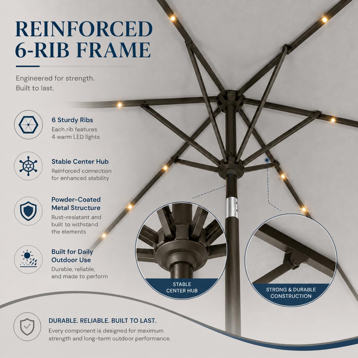 6.5 x 10ft Rectangular Patio Umbrella with Solar Lights, 16 LED Lighted Market Umbrella with Push-Button Tilt and