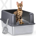 Enclosed Stainless Steel Cat Litter Box with Lid, XL Extra Large Litter Box for Big Cats, Metal Litter Pan High