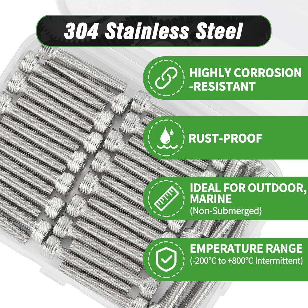 12 Pcs M12 x 20mm Hex Socket Cap Head Screws Bolts - 304 Stainless Steel