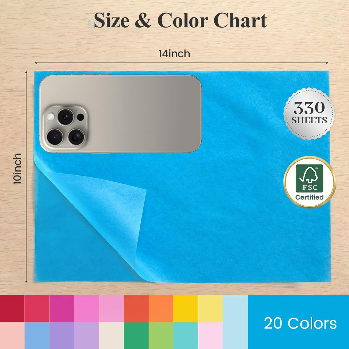 Tissue Paper 330 Sheets, 14 X 10 inch 20 Colors for Gift Bags
