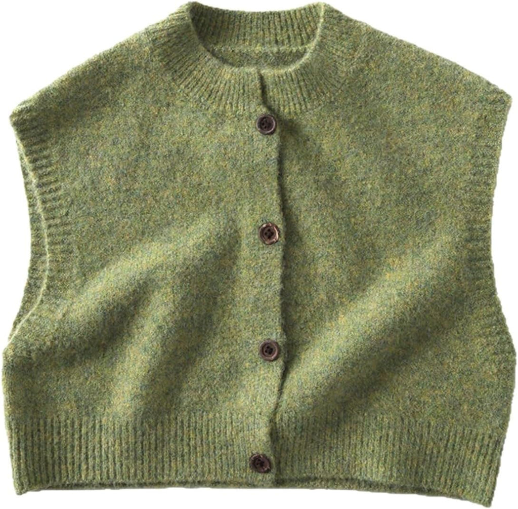 Toddler Kids Vintage Green Heather Knit Vest Boys Girls Crew Neck Button Down Wool Sleeveless Cardigan Sweaters