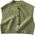 Toddler Kids Vintage Green Heather Knit Vest Boys Girls Crew Neck Button Down Wool Sleeveless Cardigan Sweaters
