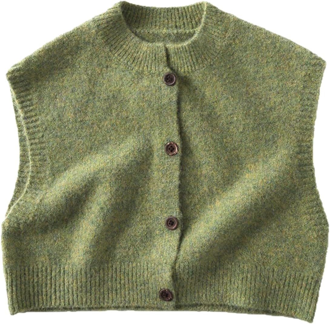 Toddler Kids Vintage Green Heather Knit Vest Boys Girls Crew Neck Button Down Wool Sleeveless Cardigan Sweaters