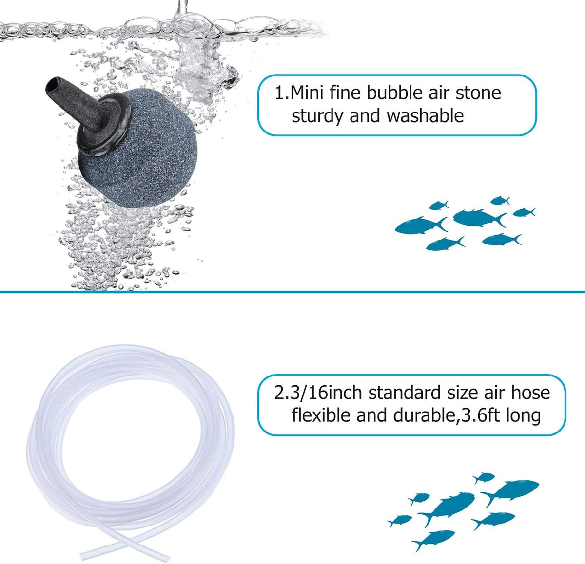 Ultra Silent 1.5W Fish Bowl Aqaurium Mini Air Pump with Accessories, Oxygen Aerator Kit for Fish Tank 0.5-15 Gallon