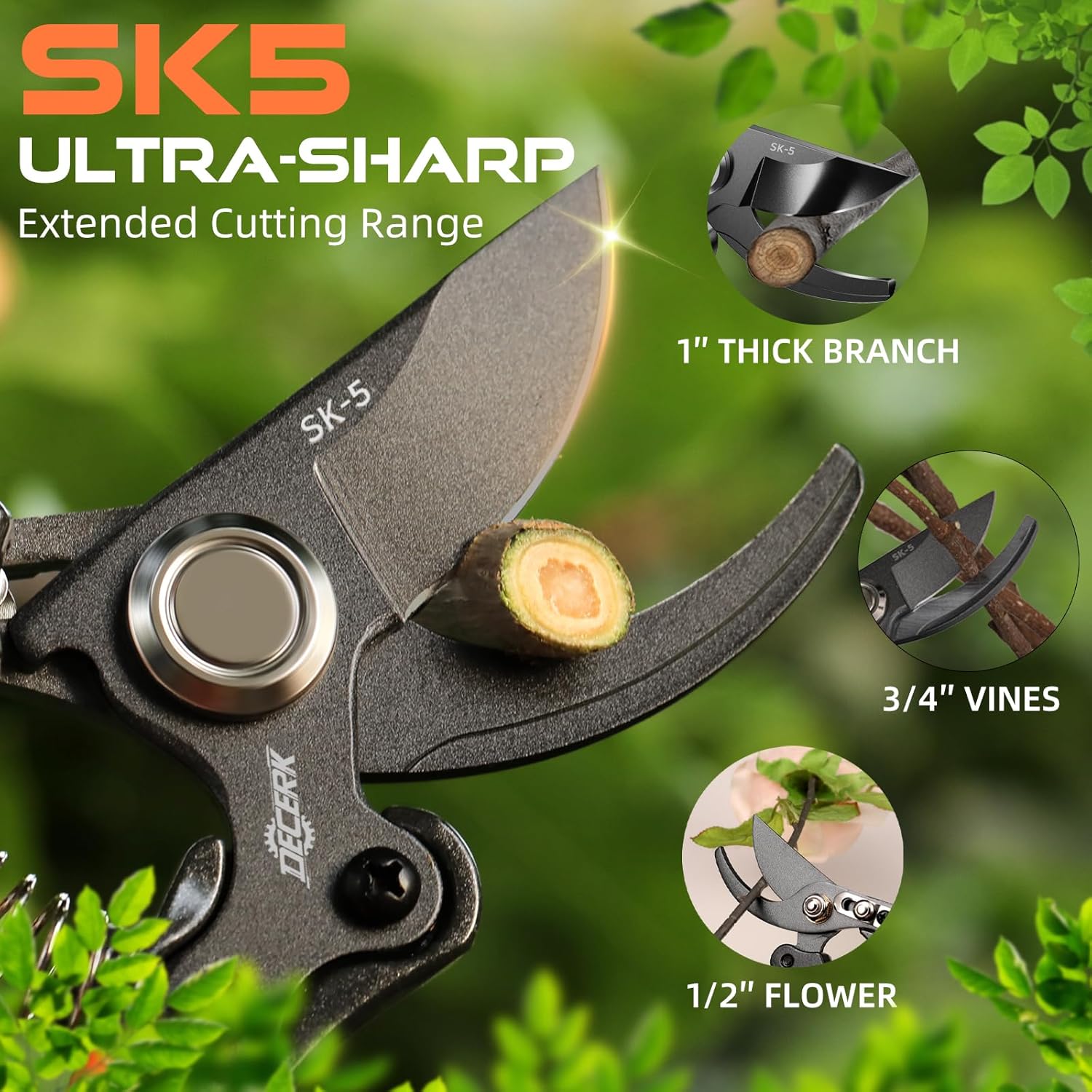 8.5" Professional Pruning Shears - Cuts 4X Easier with Ultra Sharp Japanese Steel Titanium Blade, Arthritis Friendly
