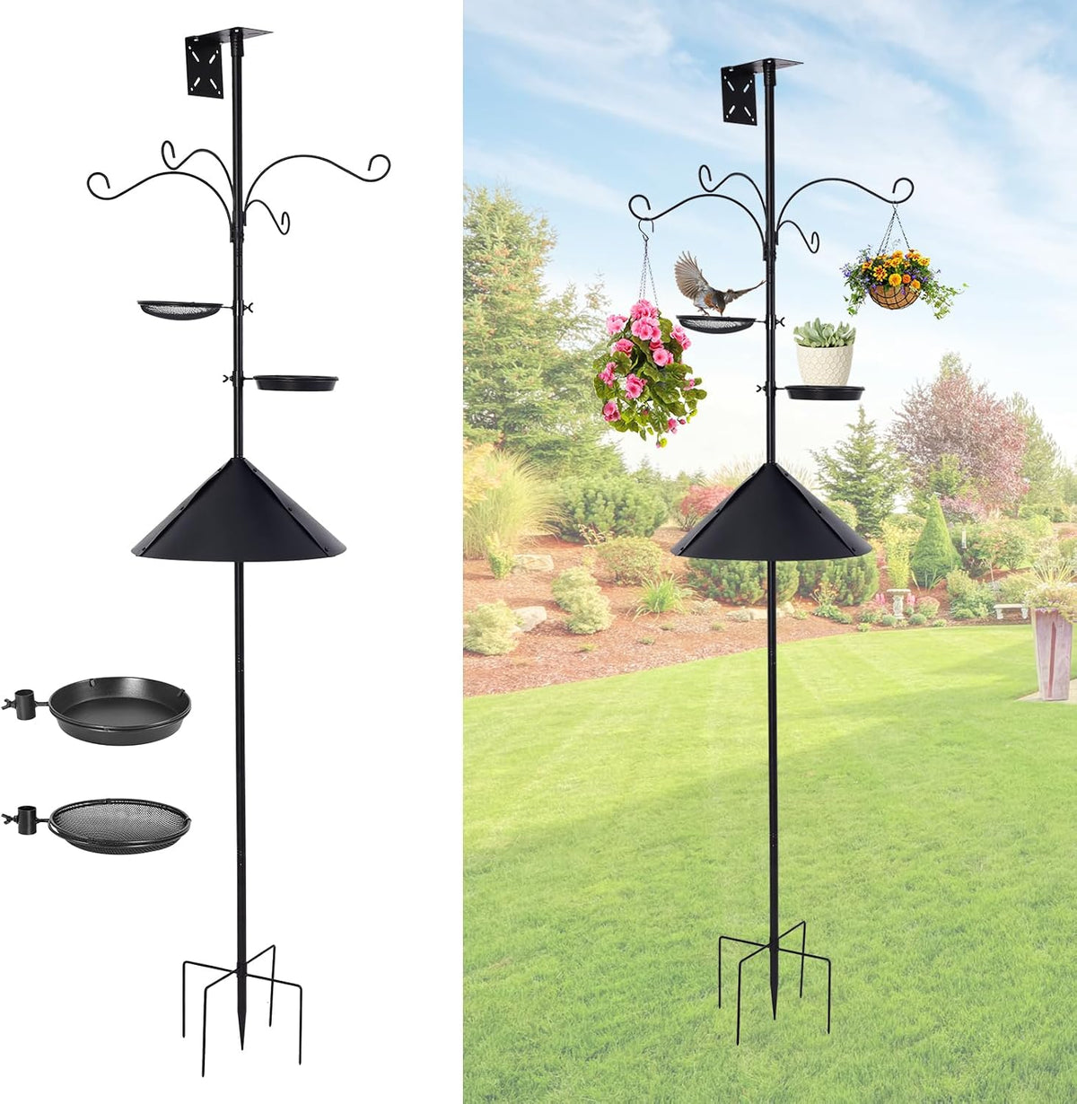 78 Inch Heavy Duty Bird Feeder Pole with Anti-Squirrel Baffle-Compact for Gardens & Patios, Outdoor Bird Feeding Station