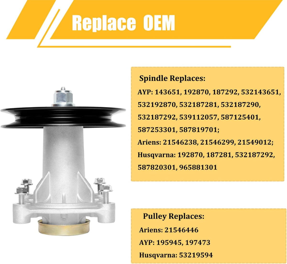 187292 Spindle Assembly with 195945 Pulley for 46" 48" 54" Mower Deck Replaces Ariens 21546238 21546299 Husqvarna