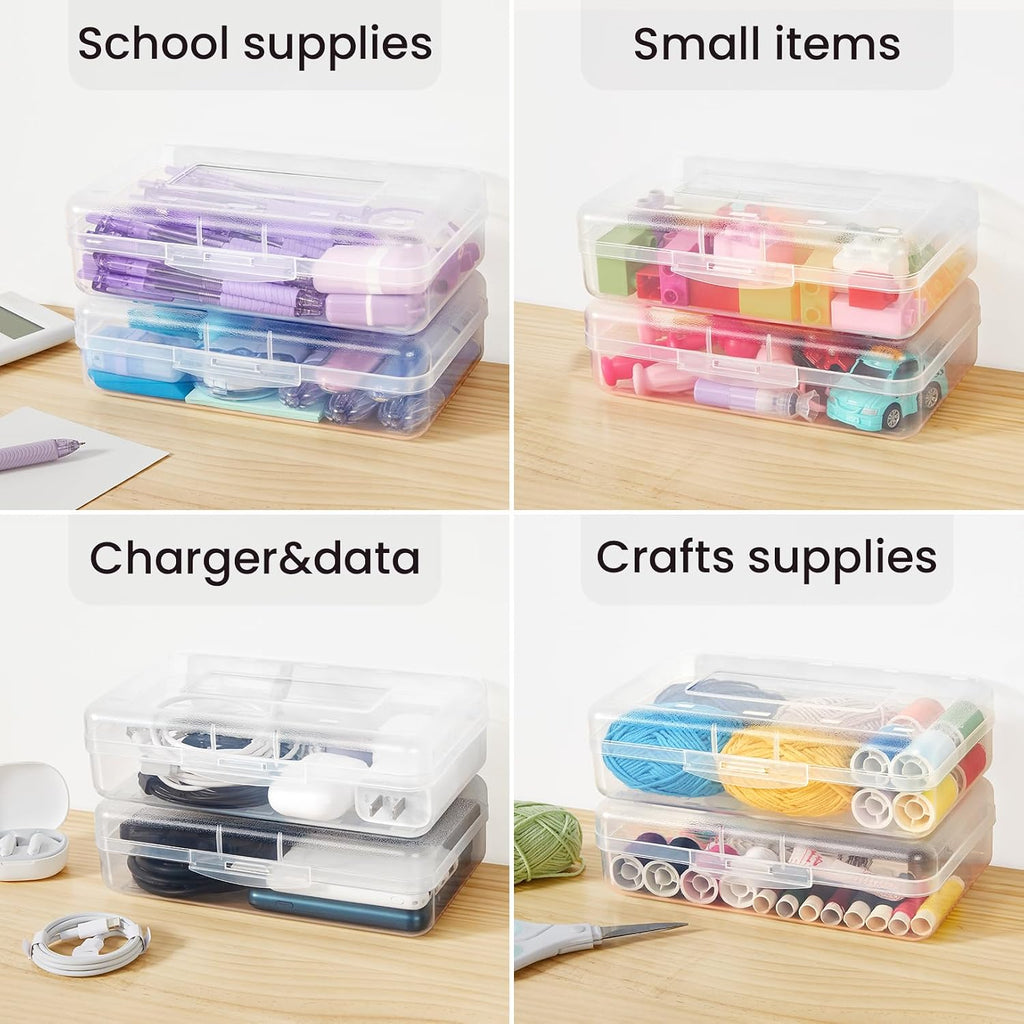 6 Pack Pencil Box, Hard Pencil Boxes for School Supplies Bulk | Large Plastic Pencil Case with Lid, Clear Pencil
