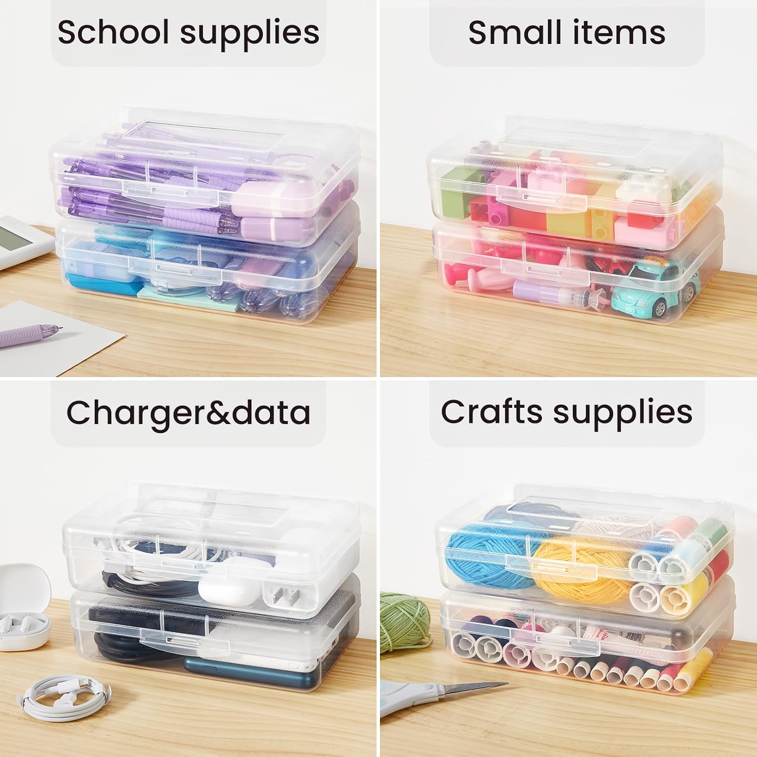 6 Pack Pencil Box, Hard Pencil Boxes for School Supplies Bulk | Large Plastic Pencil Case with Lid, Clear Pencil