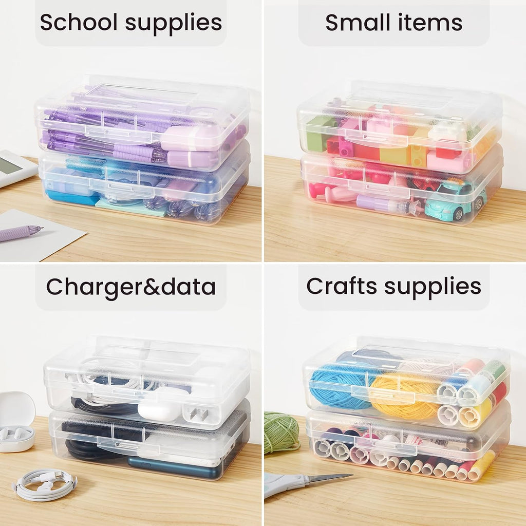 6 Pack Pencil Box, Hard Pencil Boxes for School Supplies Bulk, Large Plastic Pencil Case with Lid, Clear Pencil
