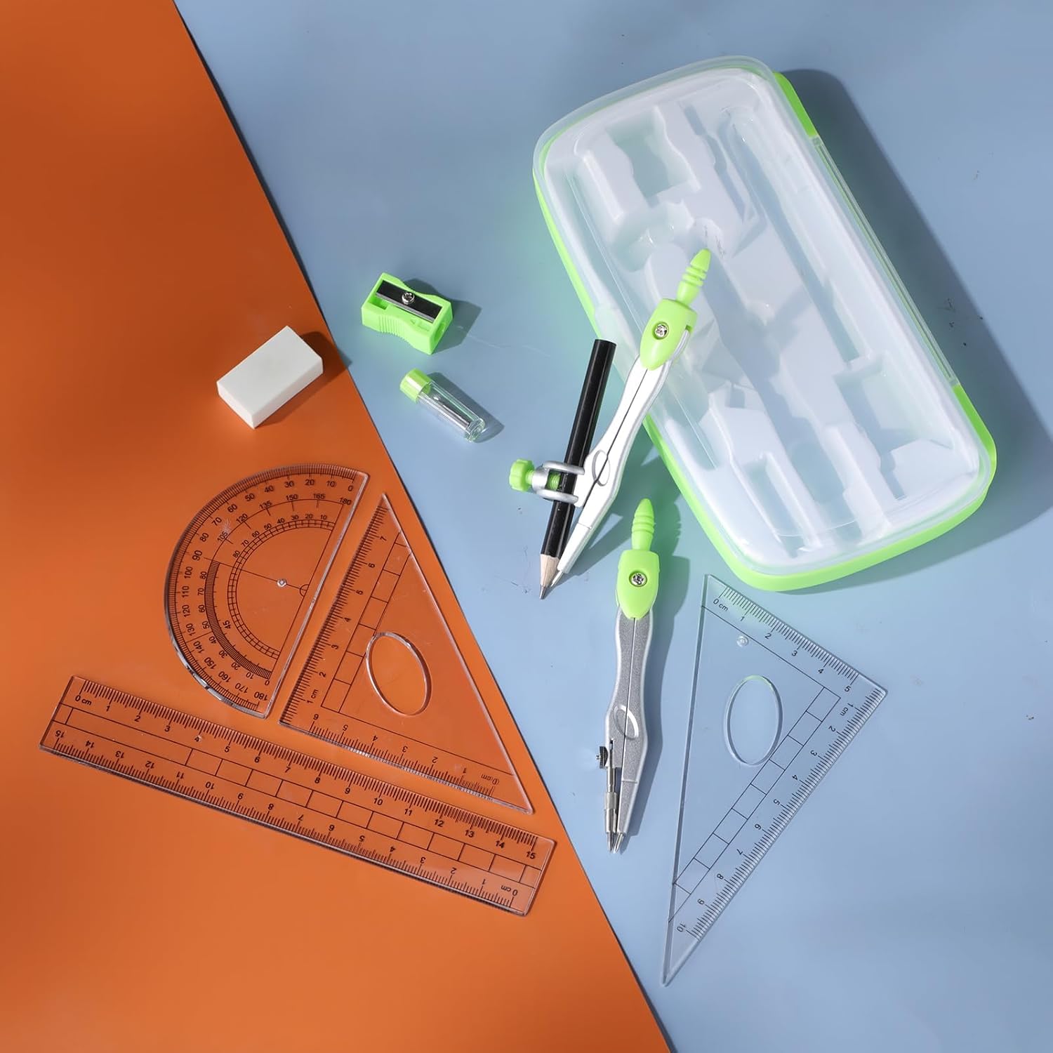Math Geometry Set for Students 10 Pcs Compass Geometry Tools Kit Includes Protractor Compass Lead Refills Rulers