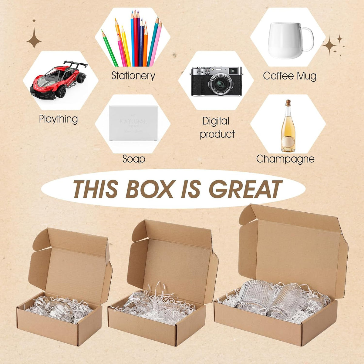 100 Pcs Small Shipping Boxes Assorted Sizes, 9x6x3", 7x5x2", 6x4x2"