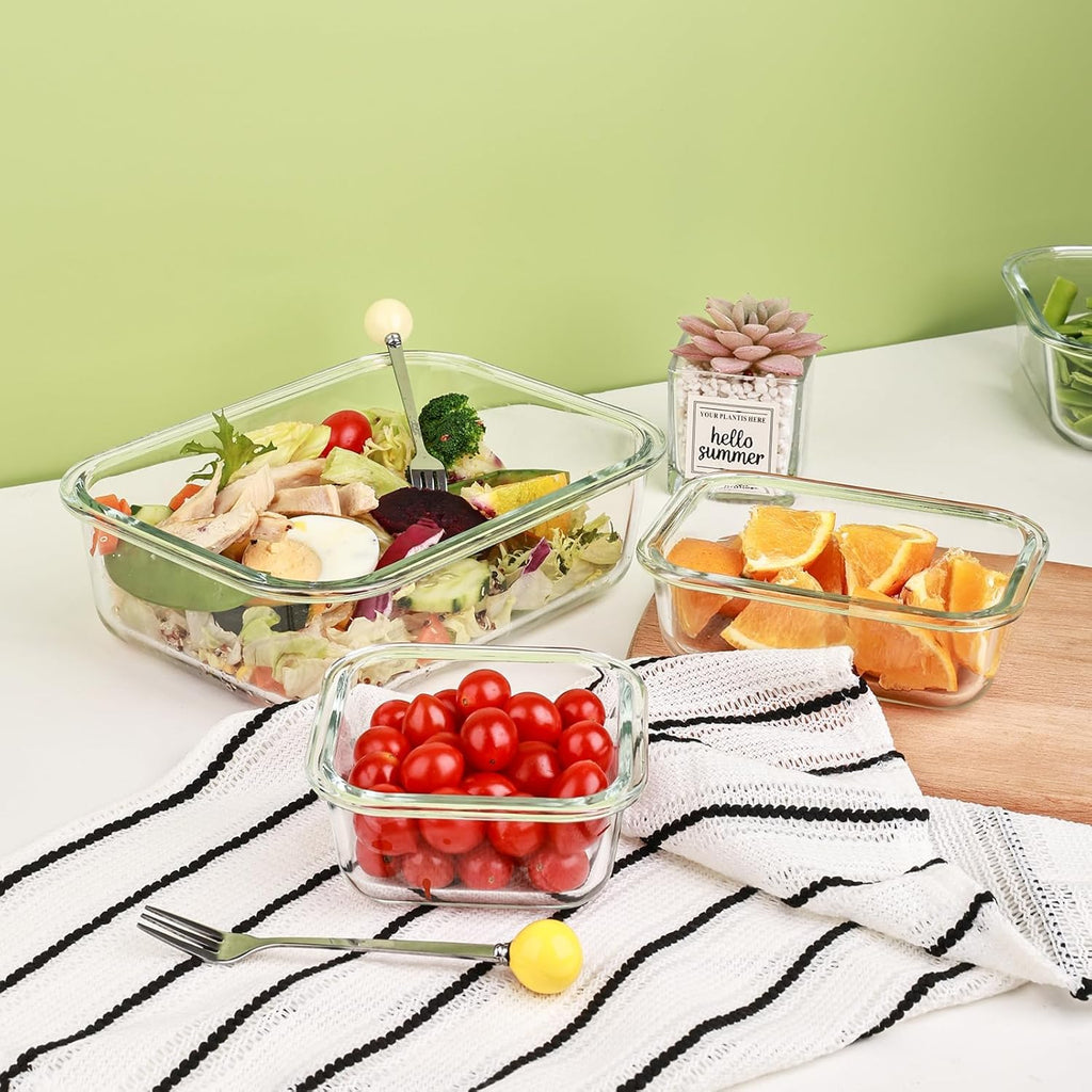 8 Pack Glass Food Storage Containers with Lids, Meal Prep Containers, Airtight Bento Boxes with Leak Proof Locking