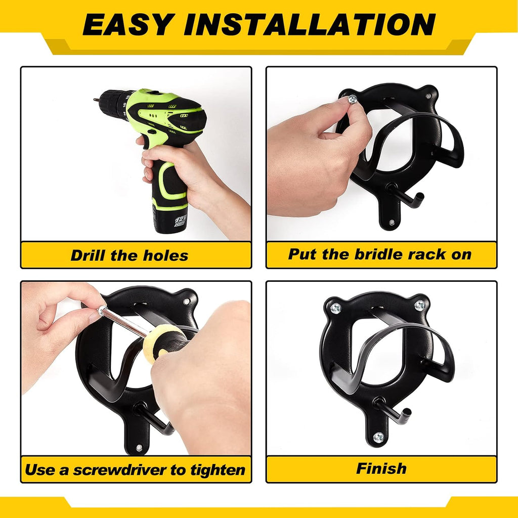 12 Pcs Bridle Hook Metal Holder Wall Mount Horse Barn, Black