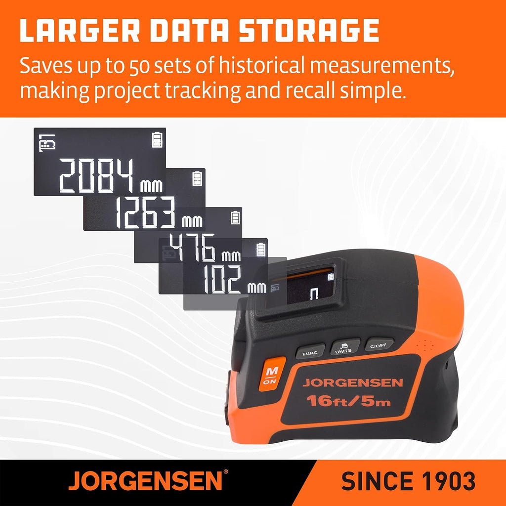Digital Tape Measure, 16Ft Rechargeable Digital Measuring Tape Ft/Ft+in/in/M/CM/MM Unit, Metric & Inches Tape