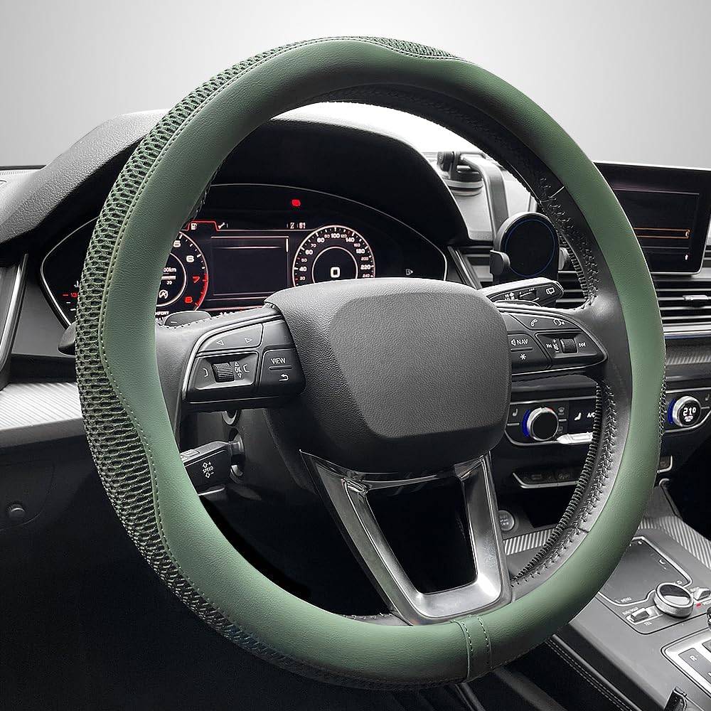 Car Steering Wheel Cover, Universal 15 inch, the Latest Microfiber Leather Breathable Technology Fabric, Non-Slip
