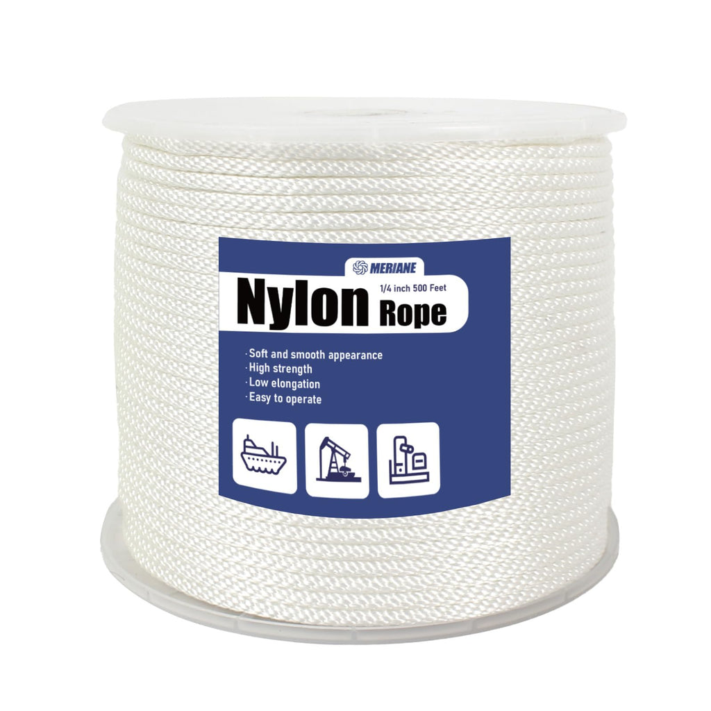 White Nylon Rope 500 Ft 1/4 Inch, Multipurpose Tightly Braided Rope