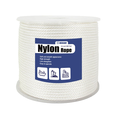 White Nylon Rope 500 Ft 1/4 Inch, Multipurpose Tightly Braided Rope