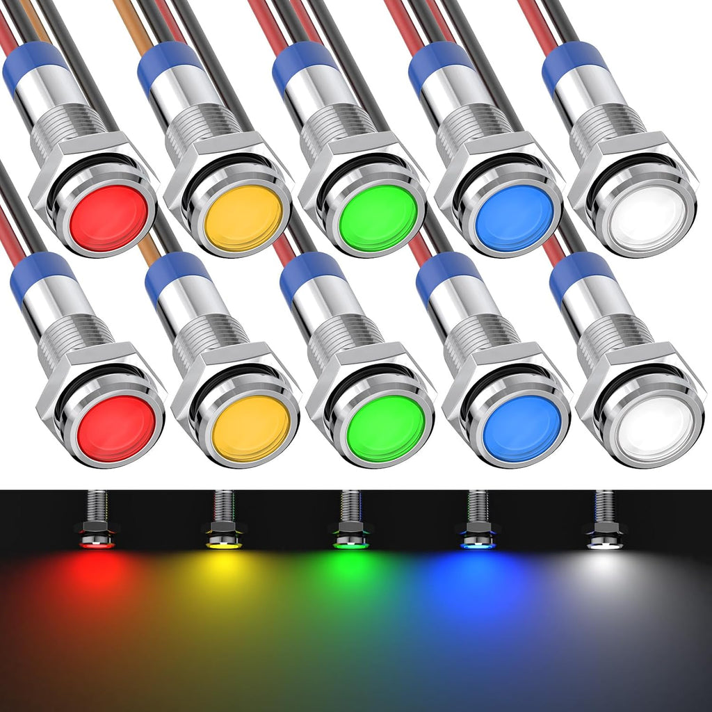 10 PCS Led Indicator Light 12V, Metal 12V Led Light
