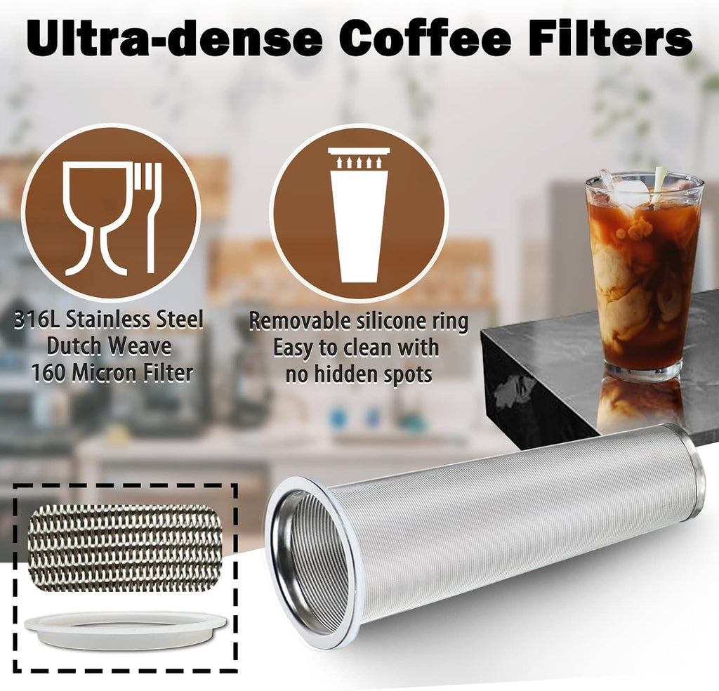 Cold Brew Mason Coffee Maker - 64oz Iced Coffee Pitcher with Stainless Steel Mixing Spoon & Super Dense Filter 3
