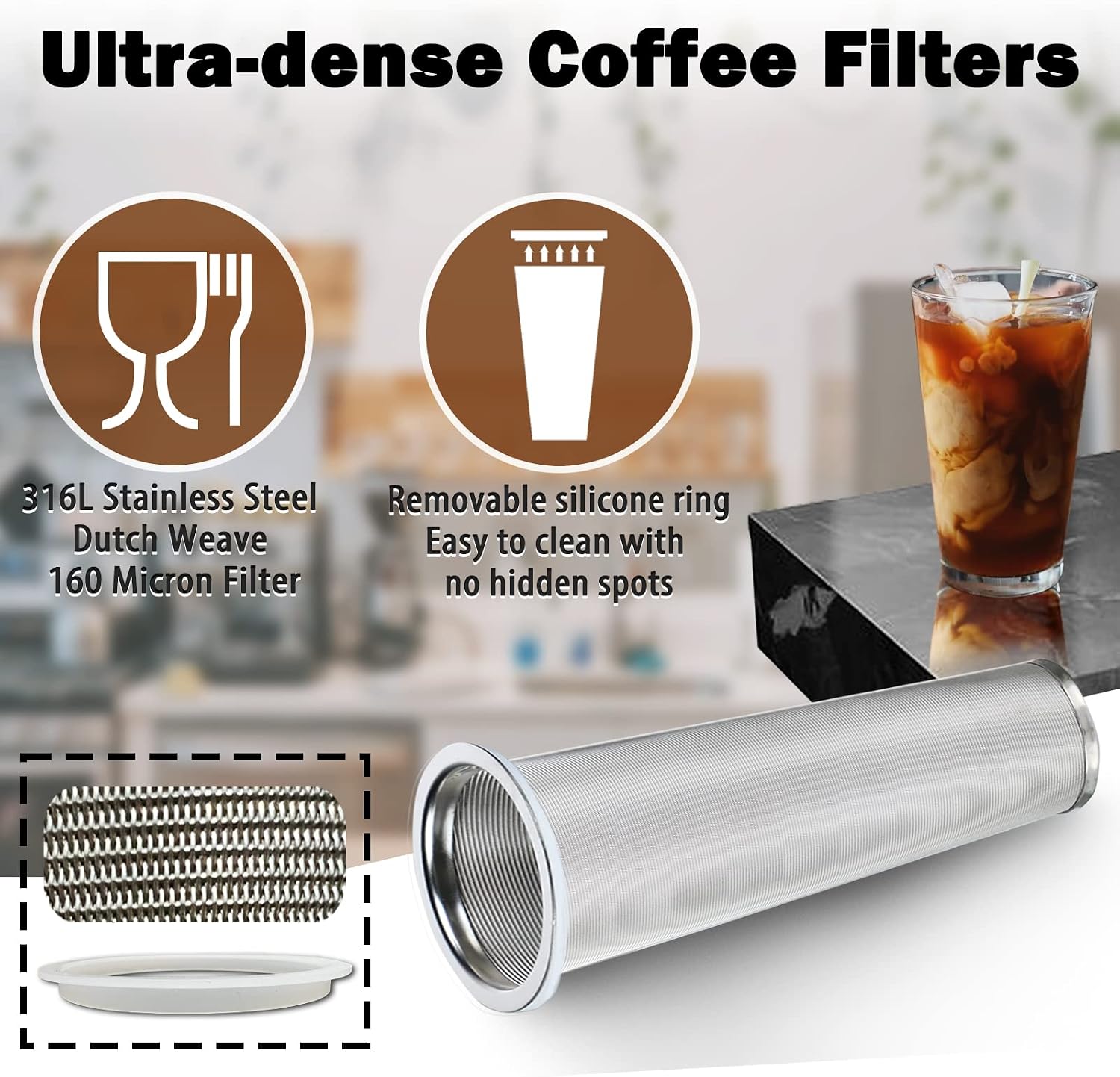 Cold Brew Mason Coffee Maker - 64oz Iced Coffee Pitcher with Stainless Steel Mixing Spoon & Super Dense Filter 3
