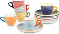 Ceramic 2 OZ Espresso Cups with Saucers, Set of 6, Assorted Colors