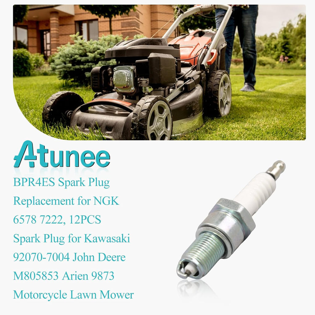 BPR4ES Spark Plug Replacement for NGK 6578 7222, 12PCS Spark Plug for Kawasaki 92070-7004 John Deere M805853 Arien 9873 Motorcycle Lawn Mower