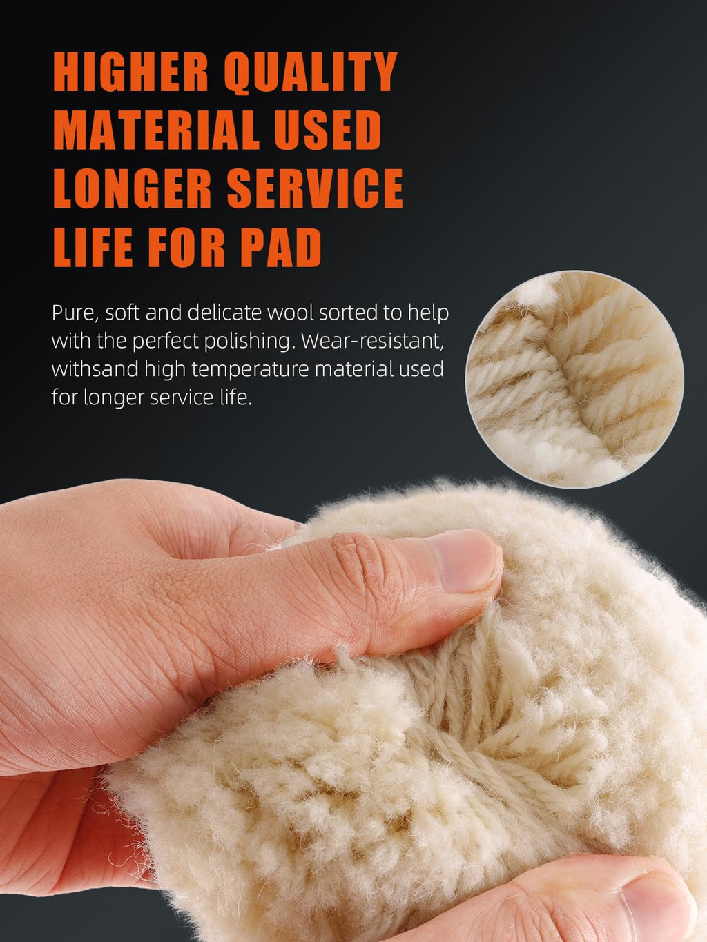 Wool Polishing Pad, 5Pcs 3"(75mm) 100% Natural Wool Buffing Pad with 1Pc Hook&Loop Backing Pad, 1Pc Extension Shank