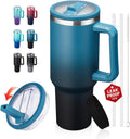 40 oz Leak-Proof Travel Tumbler with Handle & Flip Straw - Insulated Stainless Steel Mug Keeps Drinks Cold 34 Hours &