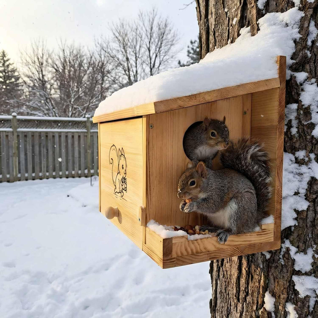 Extra Large Squirrel Houses for Outside 15.7" Outdoor Nest Box with Feeder