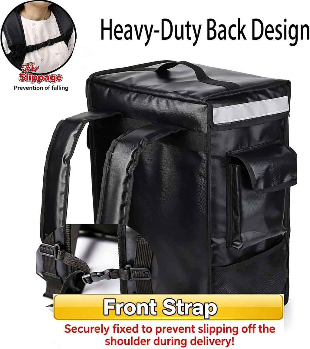 Insulated Food Delivery Backpack with 3 Inner Spaces & 4 Pockets & Reflective Strip, Large Capacity, Leakproof, 4 Cup