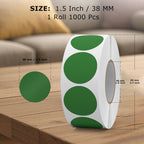 Green Round Stickers Roll 1.5 Inch Vinyl Dot Labels 1000 PCS