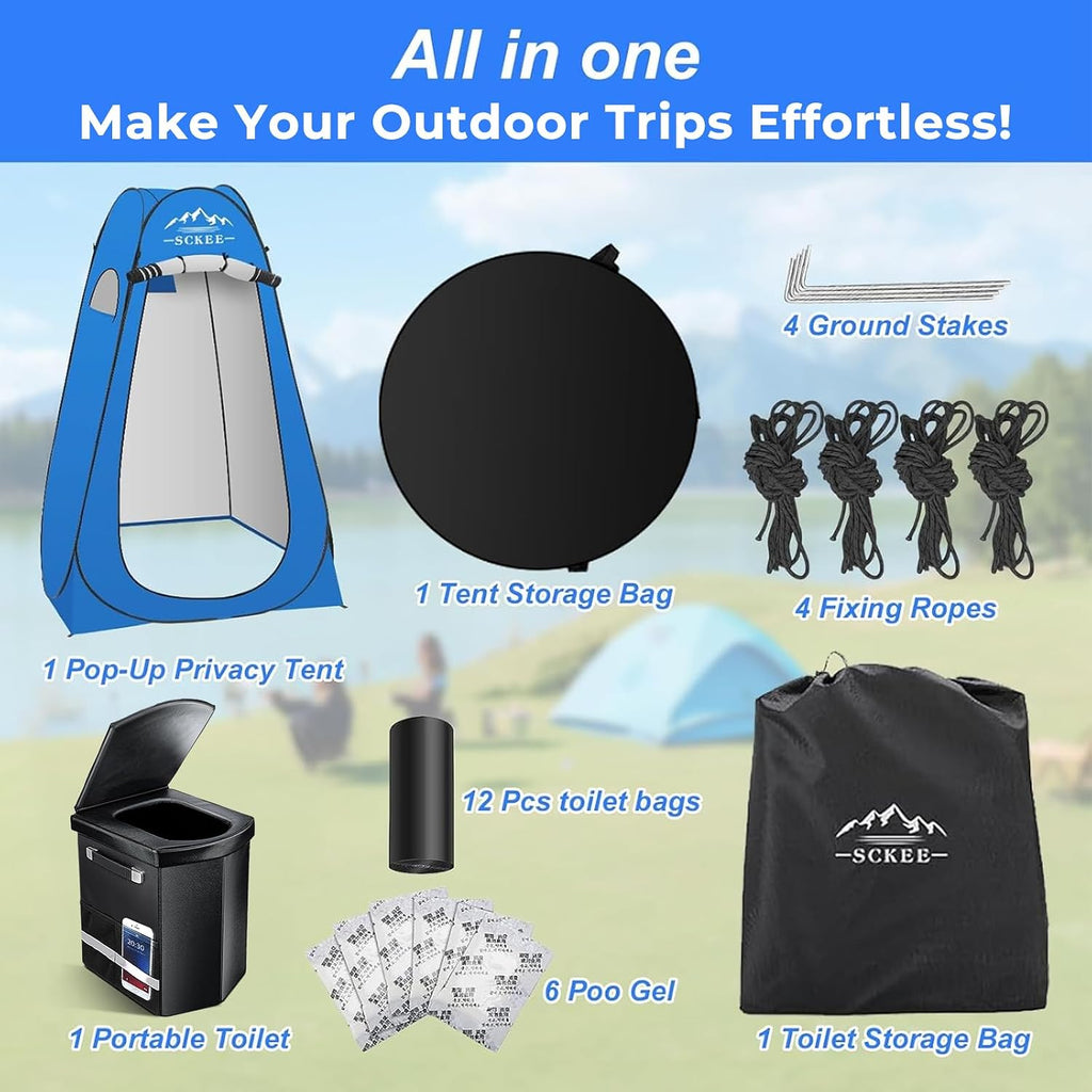 16.5'' Camping Toilet with Pop-Up Privacy Tent Set, XL Portable Toilet for Camping, Outdoor Showers Changing Rooms