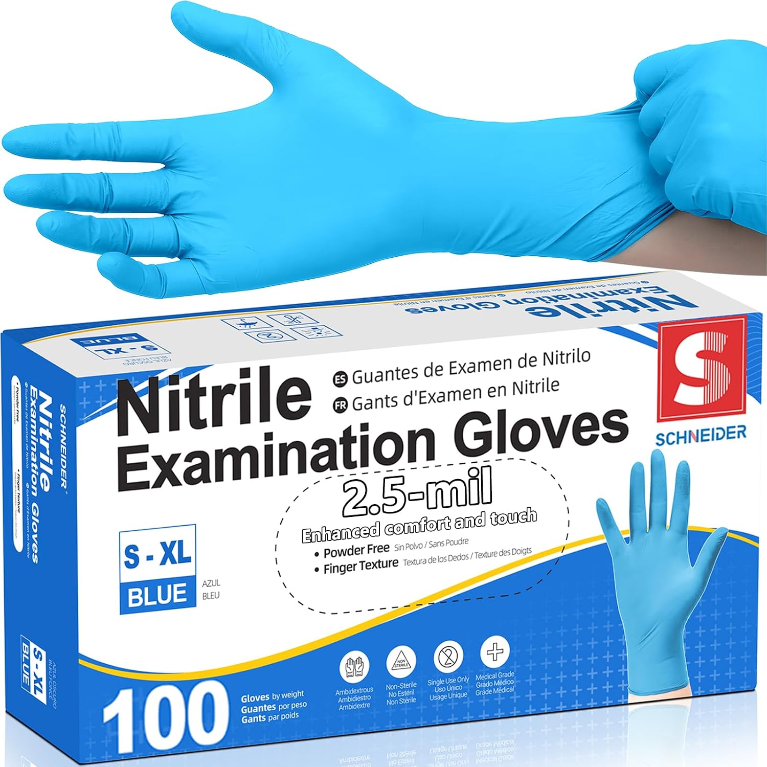 Medical Exam Glove, Gloves Disposable Latex Free, Powder Free | 2.5-Mil, Blue Nitrile Gloves, Food Safe Gloves
