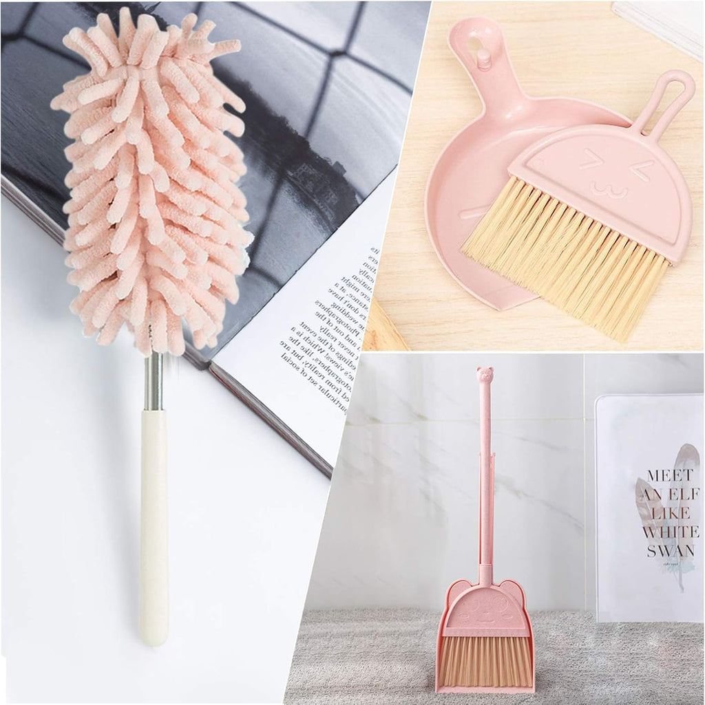 5 Pcs Mini Broom and Dustpan Set, Mini Broom with Dustpan for Home, Little Broom Dustpan Set with Extendable Duster