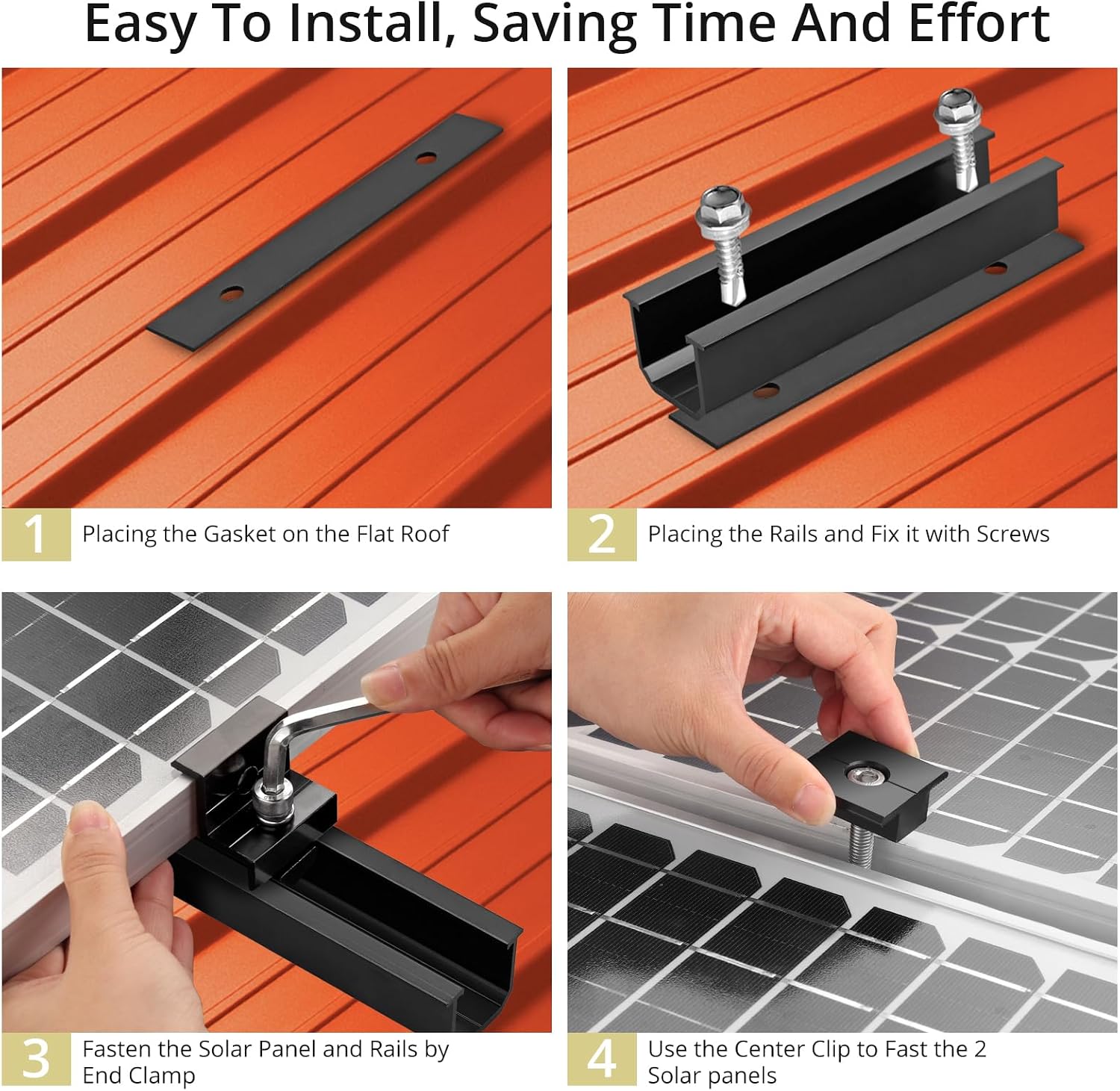 Solar Panel Mounting Brackets for Roof, Aluminum Solar Rails, Black | Solar Panel Mounting Kit For 4 Panels, Included